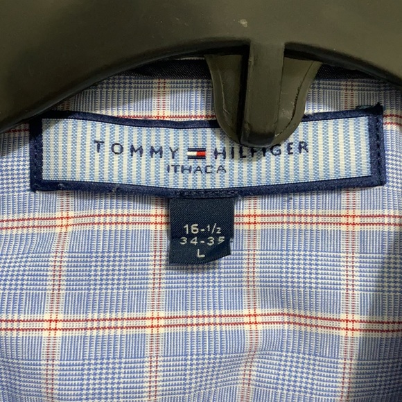 TOMMY HILFIGER Long Sleeve Dress Shirt Red/White/Blue Print with extra button - Picture 5 of 6